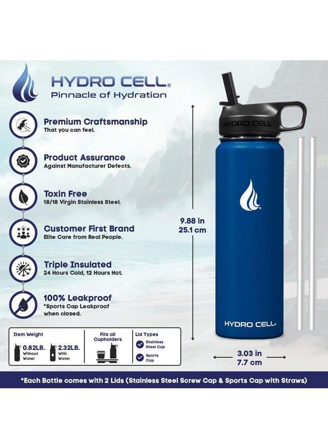 HYDRO CELL Stainless Steel Water Bottle w/Straw & Wide Mouth Lids (40oz 32oz 24oz 18oz) - Keeps Liquids Hot or Cold with Double Wall Vacuum Insulated Sweat Proof Sport Design blue - Image 3