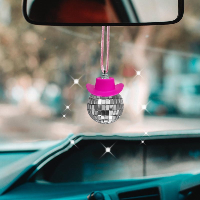 SPANSEE Pink Disco Ball Car Ornament Mirror Ornament Cowboy Hat Accessory Cute Disco Ball Charm Accessories - Image 2