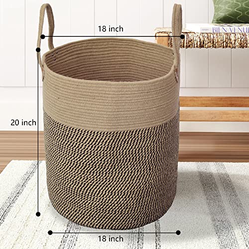 JIABOLANG Jute Laundry Hamper Large Woven Rope Storage Basket with Handles 20' Height Tall 83L,Laundry Basket Decorative Basket for Living Room,Pillows,Clothes, 18'Wx20'H - Image 2