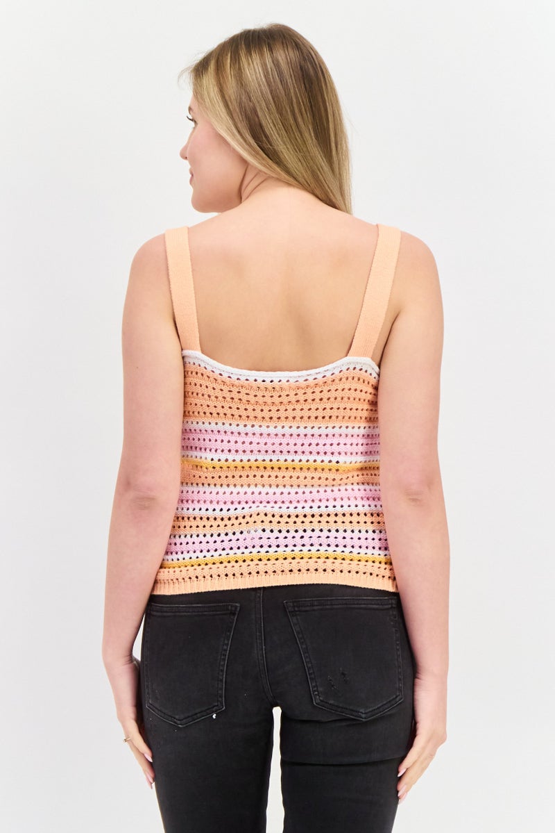 Envii Women Square Neck Sleeveless Textured Tank Top, Pink - Image 3