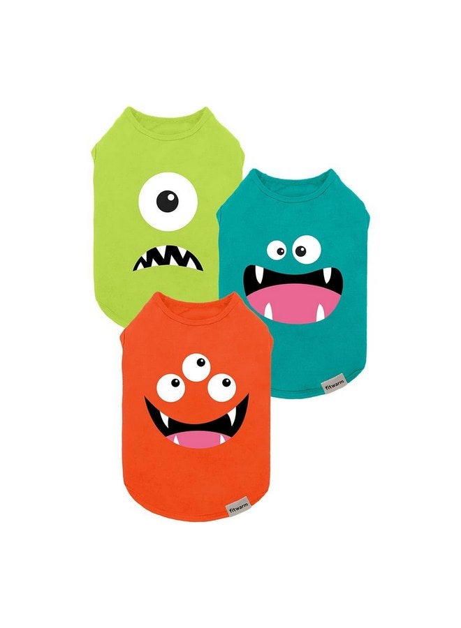 فيت وورم قميص كلاب Monster من Fitwarm مكون من 3 قطع، تي شيرت خفيف الوزن ومضحك للكلاب، ملابس كلاب للكلاب الصغيرة للأولاد والبنات، ملابس للحيوانات الأليفة، برتقالي، أخضر، أزرق مخضر، مقاس XL - Image 1