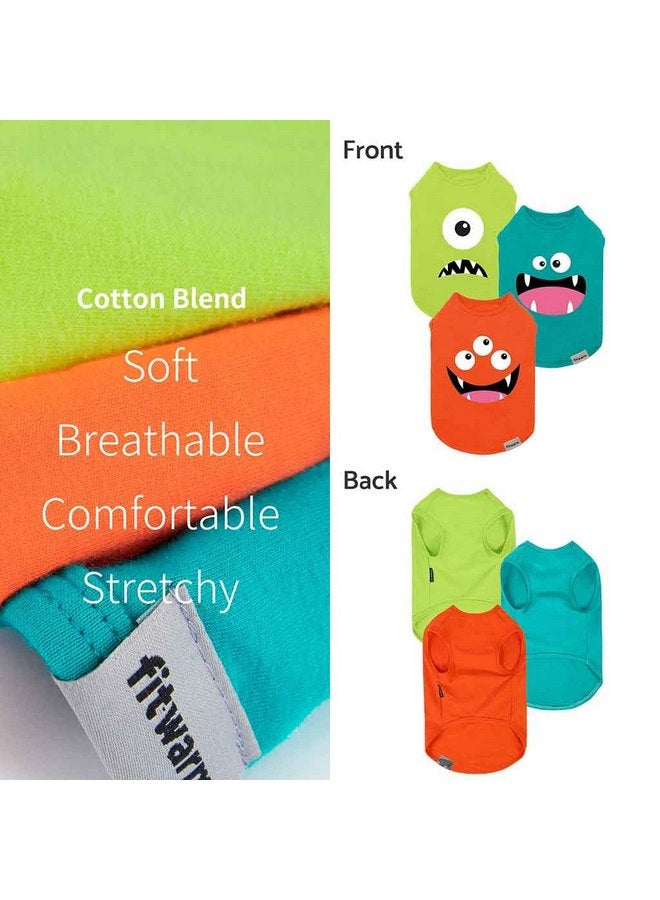 فيت وورم قميص كلاب Monster من Fitwarm مكون من 3 قطع، تي شيرت خفيف الوزن ومضحك للكلاب، ملابس كلاب للكلاب الصغيرة للأولاد والبنات، ملابس للحيوانات الأليفة، برتقالي، أخضر، أزرق مخضر، مقاس XL - Image 4