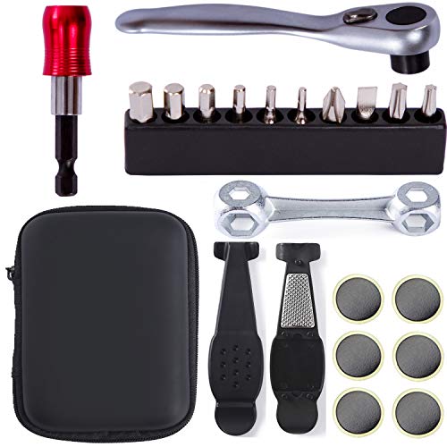 YBEKI Bike Repair Tool Kit Set - Bicycle Multi-Tool Kit with Ratchet Reversible Tool & 10 Tool bits, Bone Wrench, Bike Portable Tool Bag. 6 Month Warranty (Ratchet Tool + tire Tool) - Image 1