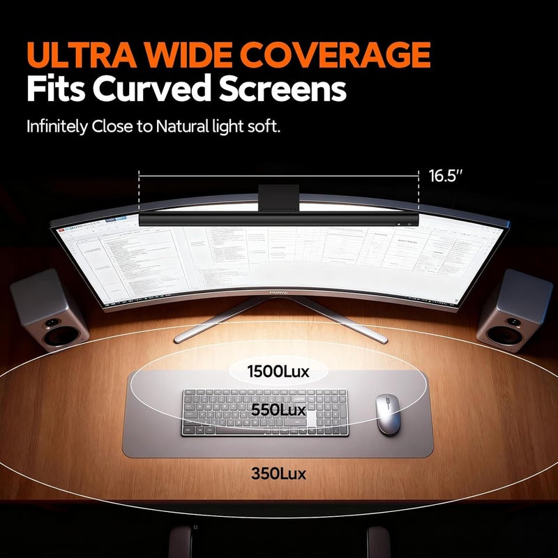 LYMAX Monitor Light Bar: Flat/Curved Monitor Screen Led Lights Eye Caring PC Monitor Led Bar Space Saving Desk Lamp with Auto-dimming for Home/Office/Study/Gaming - Image 2