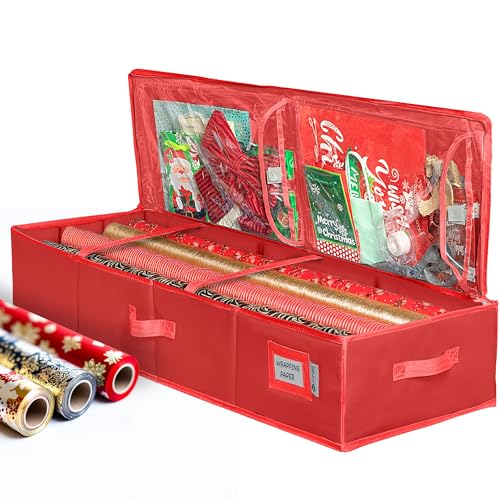 Premium Wrapping Paper Storage Container Durable Material 600D tearproof  Fits up to 27 Paper Rolls Extra Pockets for Ribbons  Bows Underbed Gift Wrap Organizer Ideal for Holiday Christmas etc