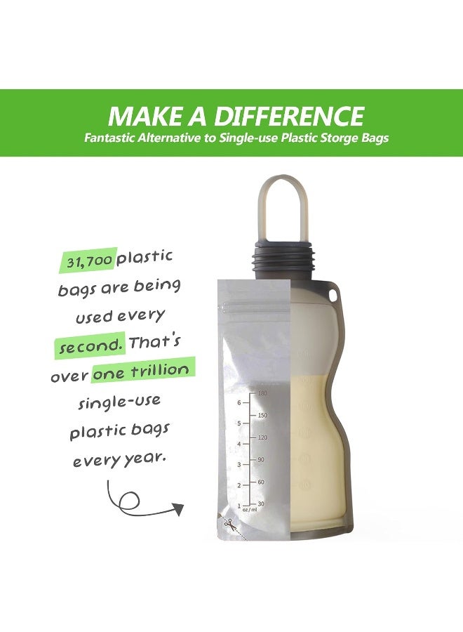 Haakaa Breast Milk Storage Bags - Silicone Reusable Milk Collector Freezer Bag for Breastfeeding Mom, Baby Food Storing Yummy Pouch, Breast Pump Bag, Leakproof - 9 oz, 5 Count - Image 2