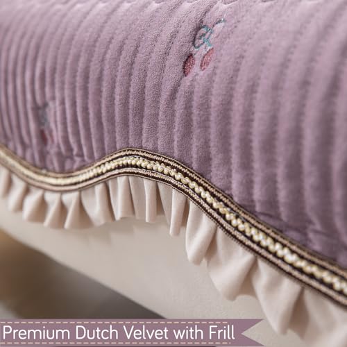 HOKIPO Premium Dutch Velvet Sofa Cover Mat with Frill | Make Your Own Sofa Cover Set, Mat Length 90(D) x 220(L) cm, Wisteria Lilac (AR-5741-PR) - Image 2