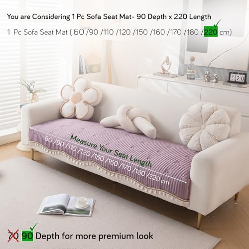 HOKIPO Premium Dutch Velvet Sofa Cover Mat with Frill | Make Your Own Sofa Cover Set, Mat Length 90(D) x 220(L) cm, Wisteria Lilac (AR-5741-PR) - Image 5