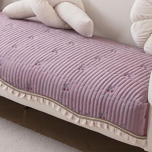 HOKIPO Premium Dutch Velvet Sofa Cover Mat with Frill | Make Your Own Sofa Cover Set, Mat Length 90(D) x 220(L) cm, Wisteria Lilac (AR-5741-PR) - Image 1
