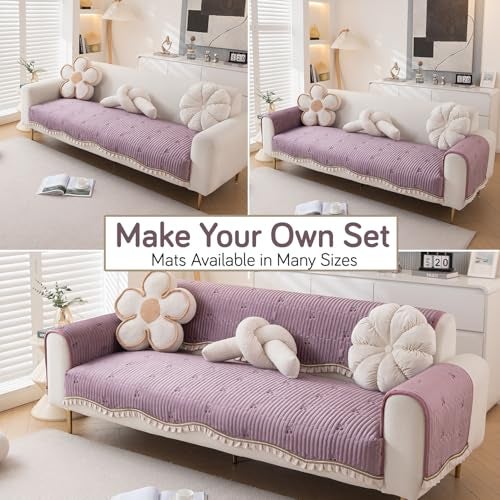 HOKIPO Premium Dutch Velvet Sofa Cover Mat with Frill | Make Your Own Sofa Cover Set, Mat Length 90(D) x 220(L) cm, Wisteria Lilac (AR-5741-PR) - Image 3