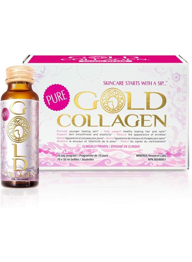Gold Collagen Pure - Collagen Supplements for Women & Men with Biotin for Hair Growth, Skin and Nail - Anti Wrinkle Immune System Booster with Hyaluronic Acid, Vitamin C, B6 and Zinc, 3 Pack 10x50 ml - Image 1