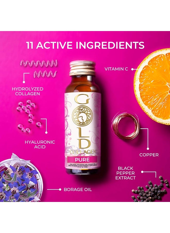 Gold Collagen Pure - Collagen Supplements for Women & Men with Biotin for Hair Growth, Skin and Nail - Anti Wrinkle Immune System Booster with Hyaluronic Acid, Vitamin C, B6 and Zinc, 3 Pack 10x50 ml - Image 2