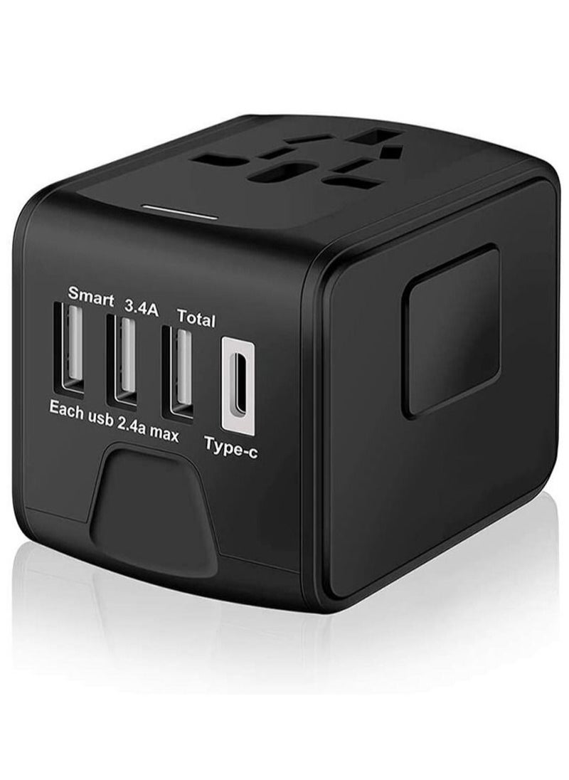 Generic - Universal Travel Adapter with Multiple Regional Power Socket Plugs for UK US AU and Plug Adaptor with 3 Ultra-Fast USB Charging Port and 1 Brisk USB Type C Port (Black) - Image 1