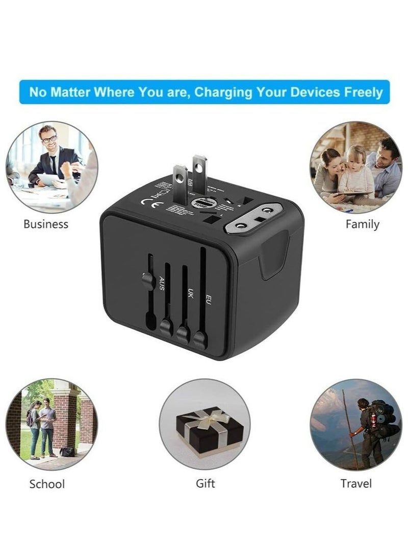 Generic - Universal Travel Adapter with Multiple Regional Power Socket Plugs for UK US AU and Plug Adaptor with 3 Ultra-Fast USB Charging Port and 1 Brisk USB Type C Port (Black) - Image 1