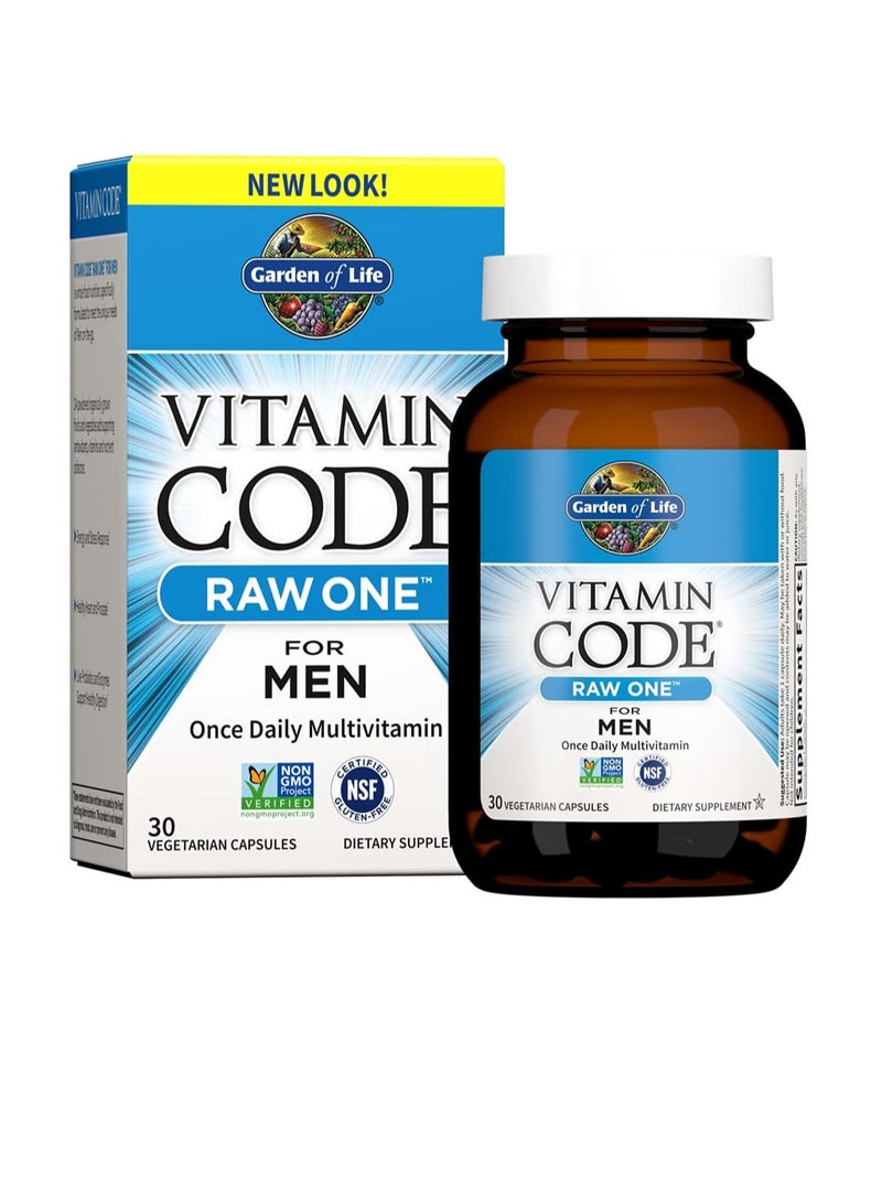 جاردن أوف لايف فيتامين كود رو وان للرجال، فيتامينات متعددة للرجال مرة واحدة يوميًا، فيتامينات للرجال بالإضافة إلى فواكه وخضراوات وبروبيوتيك لصحة الرجال، فيتامينات متعددة نباتية للرجال، 30 كبسولة - Image 1