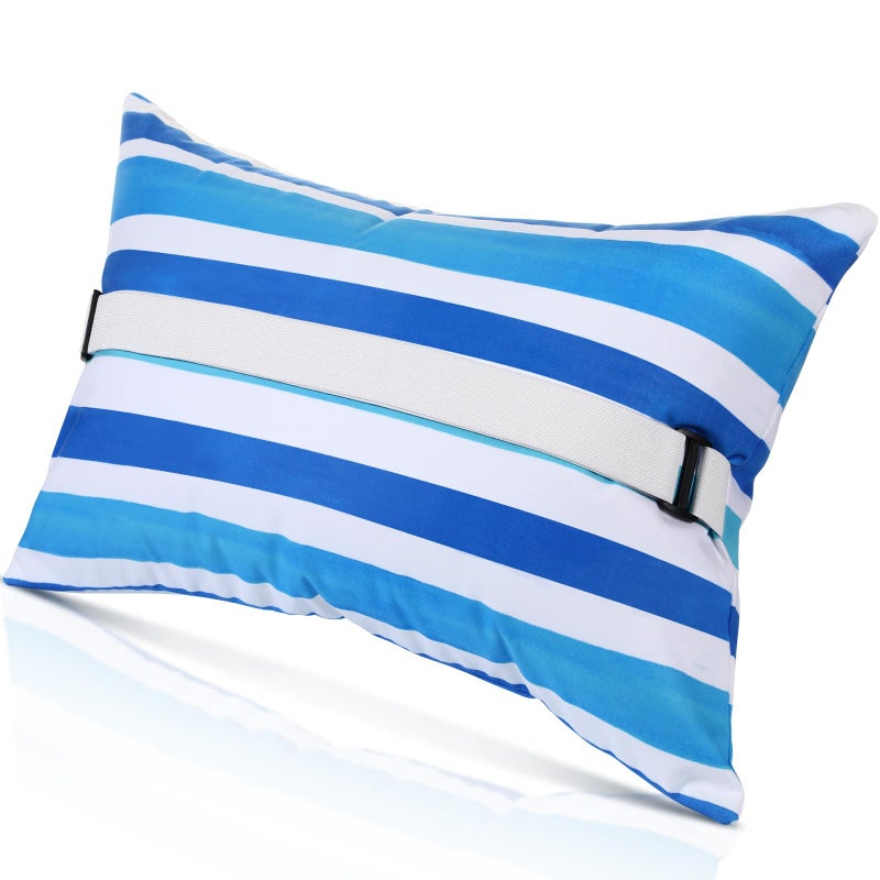 Menkxi 24x15 Inflatable Beach Pillow with Removable Cover Beach Chair Backpacking Pillow with Strap Stripe for Summer Sand Pools Travel VacationsBlue White