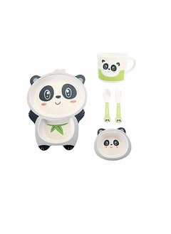 Excefore 5Pcs/Set Kids Dinnerware Set,Children Dishes,Food Plate Bowl Cup Spoon Fork Set Natural Bamboo Fiber Dishware,BPA Free Dishwasher Safe (Panda)  - Image 1