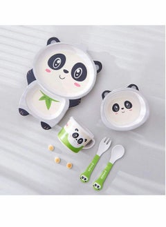 Excefore 5Pcs/Set Kids Dinnerware Set,Children Dishes,Food Plate Bowl Cup Spoon Fork Set Natural Bamboo Fiber Dishware,BPA Free Dishwasher Safe (Panda)  - Image 3