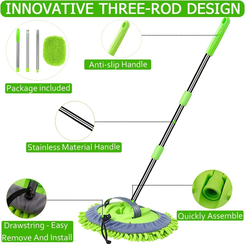 WillingHeart 47.5" Car Wash Brush Mop Cleaning Tool with Long Handle Kit for Washing Detailing Cars Truck, SUV, RV, Trailer, Boat 2 in 1 Chenille Microfiber Sponge Duster Not Hurt Paint Scratch Free - Image 4