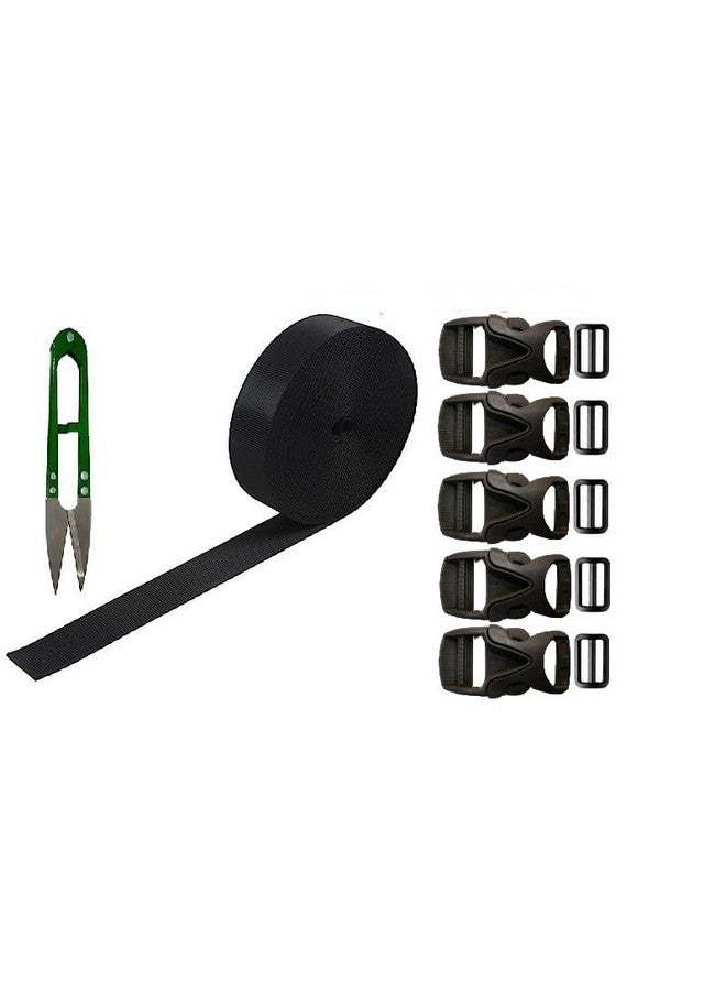 iCONY Nylon Webbing Strap 10meter roll with 5 Buckles, 5 Adjuster and 1 Thread Cutter for Backpack Repairing, Luggage Fastening Strap, Pet Collar Making, Hiking and More (Black) (1 inch) - Image 1