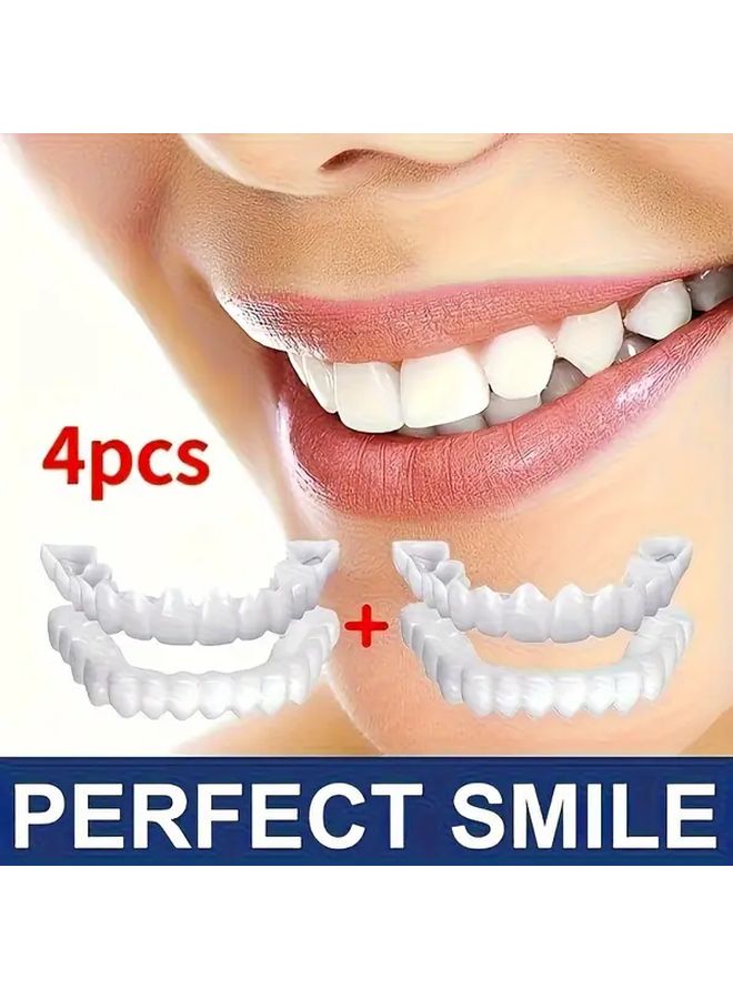 4 Pcs White Denture Veneers Soft Adjustable Upper Lower Teeth Components For Men Women Easy Clean Natural Smile Restoration Perfect For Parties Weddings Special Occasions Comfortable Fit - Image 1