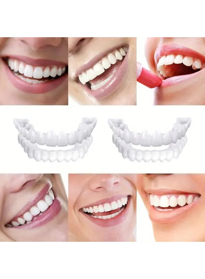 4 Pcs White Denture Veneers Soft Adjustable Upper Lower Teeth Components For Men Women Easy Clean Natural Smile Restoration Perfect For Parties Weddings Special Occasions Comfortable Fit - Image 2
