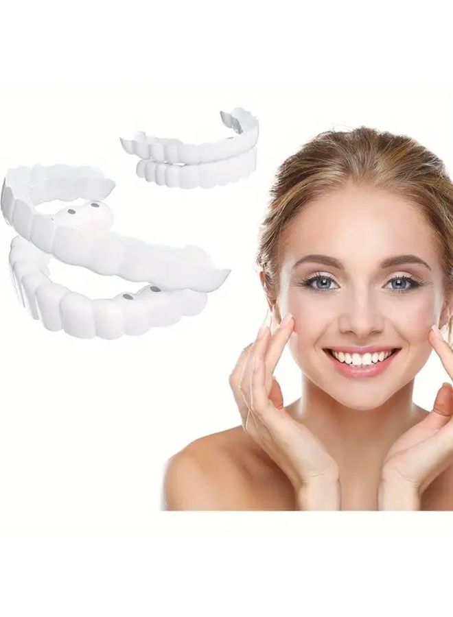 4 Pcs White Denture Veneers Soft Adjustable Upper Lower Teeth Components For Men Women Easy Clean Natural Smile Restoration Perfect For Parties Weddings Special Occasions Comfortable Fit - Image 5
