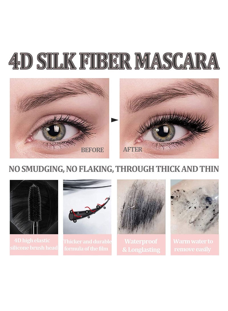 KASTWAVE 4 Pcs 4D Silk Fiber Lash Mascara, Liquid Extension Makeup Eye Lash Kit Luxuriously Longer Thicker Voluminous Eyelashes Waterproof Smudge-proof Natural No Clumping Smudging Lasting All Day - Image 3