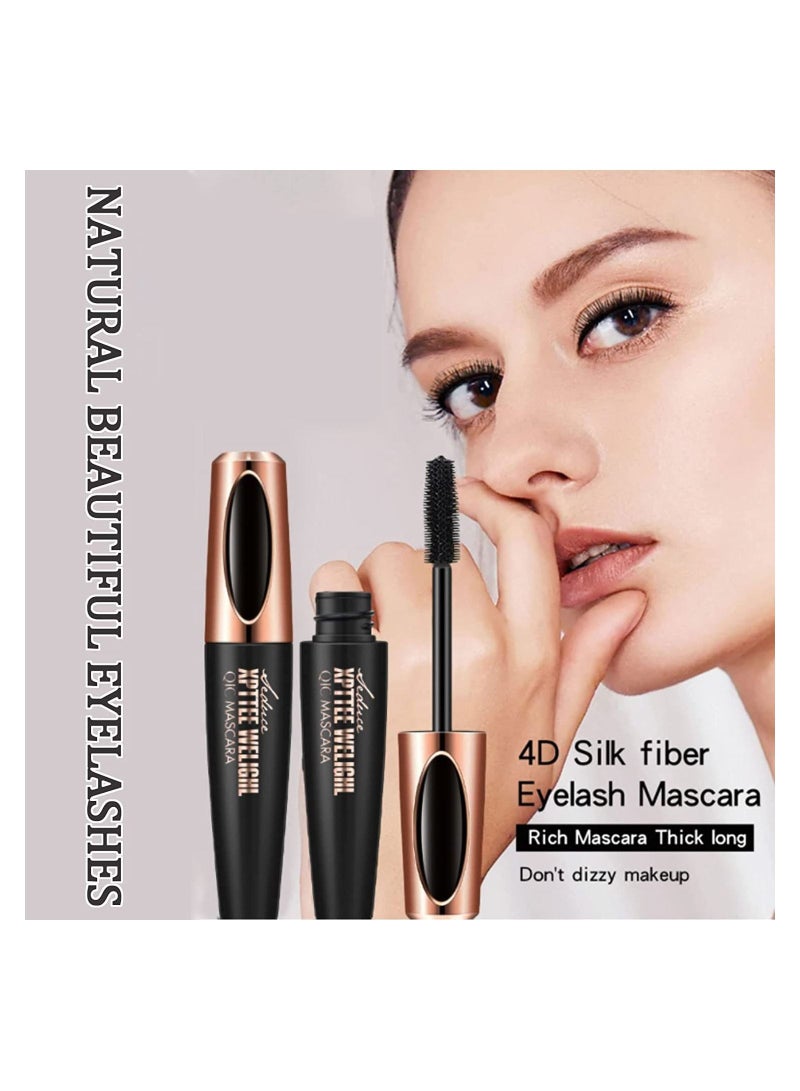 KASTWAVE 4 Pcs 4D Silk Fiber Lash Mascara, Liquid Extension Makeup Eye Lash Kit Luxuriously Longer Thicker Voluminous Eyelashes Waterproof Smudge-proof Natural No Clumping Smudging Lasting All Day - Image 2