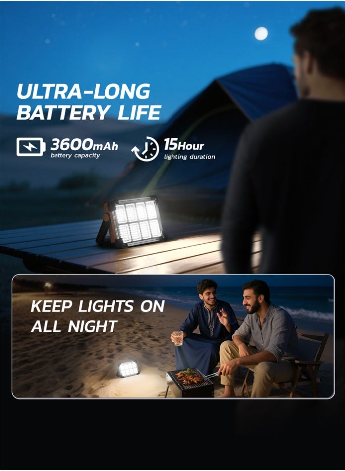 MODI Solar Work Light Rechargeable 3.6Ah – 144 LED Portable Floodlight, 4 Modes, 15H Runtime, IP64 Waterproof, USB Backup Charging, Emergency & Outdoor Job Site Light. - Image 4