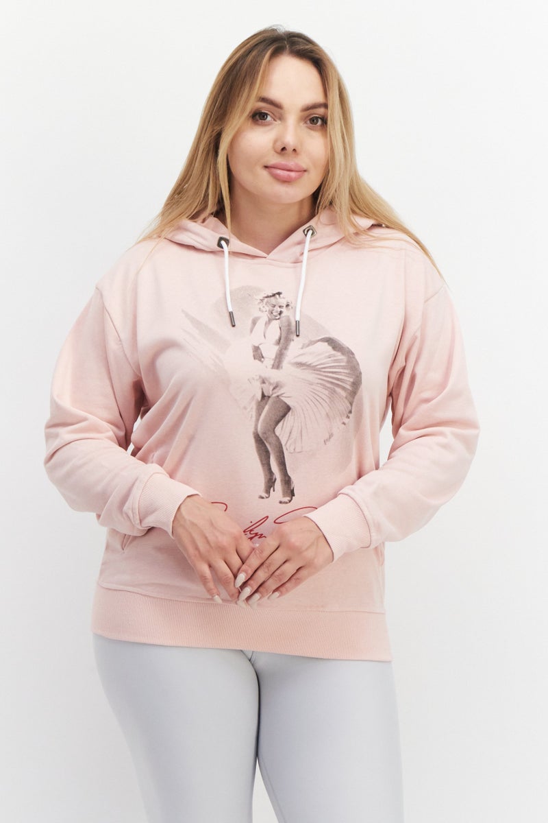 Marilyn Monroe Women Hooded Long Sleeves Graphic Print Sweatshirts, Pink - Image 1