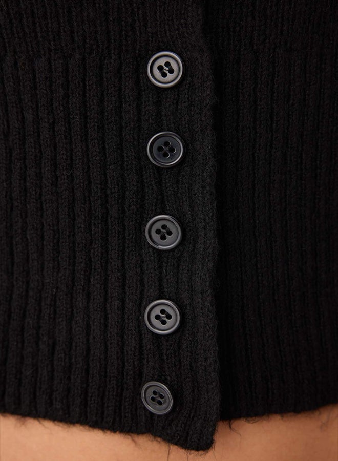 trendyol Black Crop Square Neck Knitwear Soft Texture Fitted/Body Hugging Cardigan - Image 3