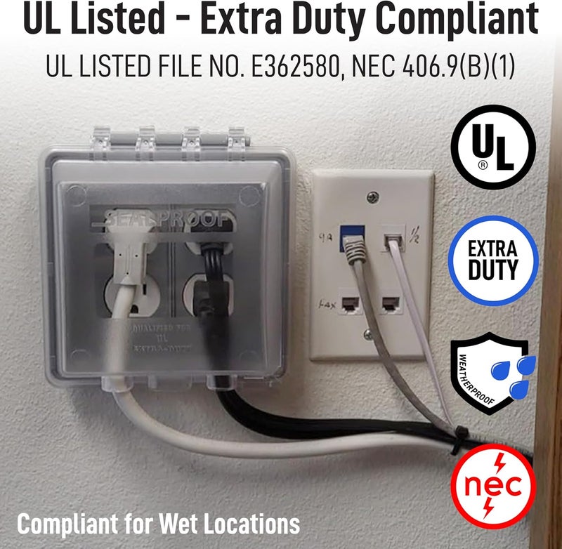 Sealproof 2-Gang Weatherproof In Use Outlet Cover | Two Gang Outdoor Plug and Receptacle Protector, Lockable, UL Extra Duty Compliant, 45 Configurations - Image 3
