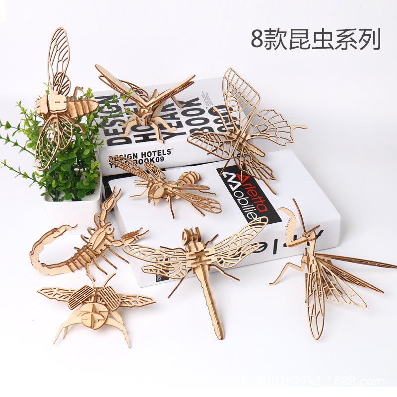Children'S Diy Wooden Toy Wooden Model Puzzle Three-Dimensional Puzzle Handmade Assembled Colored Insect Model Building Blocks - Image 2