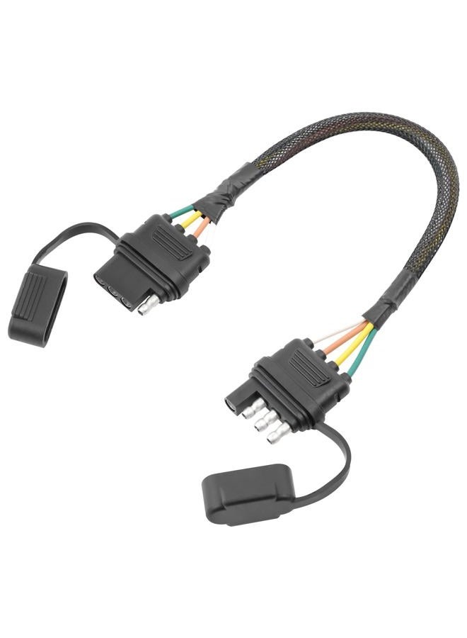 Oyviny 16 AWG 4 Pin Flat Trailer Extension 12 inch, Vehicle-Side and Trailer-Side 4 Way Connector with Rubber Dust Cover Pure Copper Wire Loom Tubing Protection, 4 Flat Trailer Wire Extension - Image 1