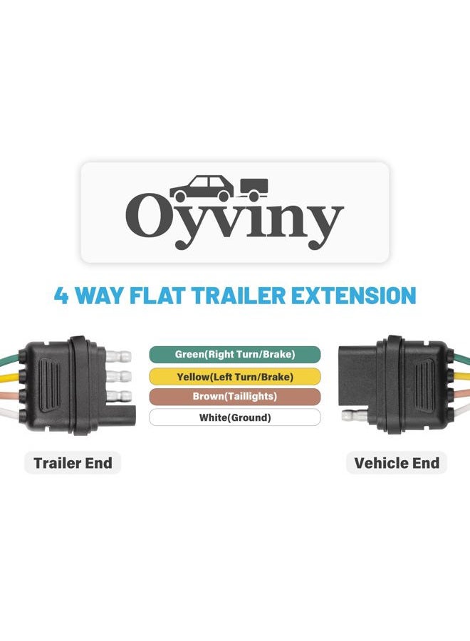 Oyviny 16 AWG 4 Pin Flat Trailer Extension 12 inch, Vehicle-Side and Trailer-Side 4 Way Connector with Rubber Dust Cover Pure Copper Wire Loom Tubing Protection, 4 Flat Trailer Wire Extension - Image 2