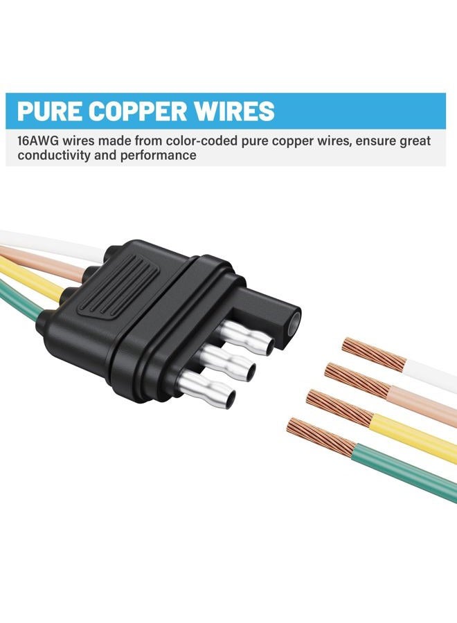 Oyviny 16 AWG 4 Pin Flat Trailer Extension 12 inch, Vehicle-Side and Trailer-Side 4 Way Connector with Rubber Dust Cover Pure Copper Wire Loom Tubing Protection, 4 Flat Trailer Wire Extension - Image 4