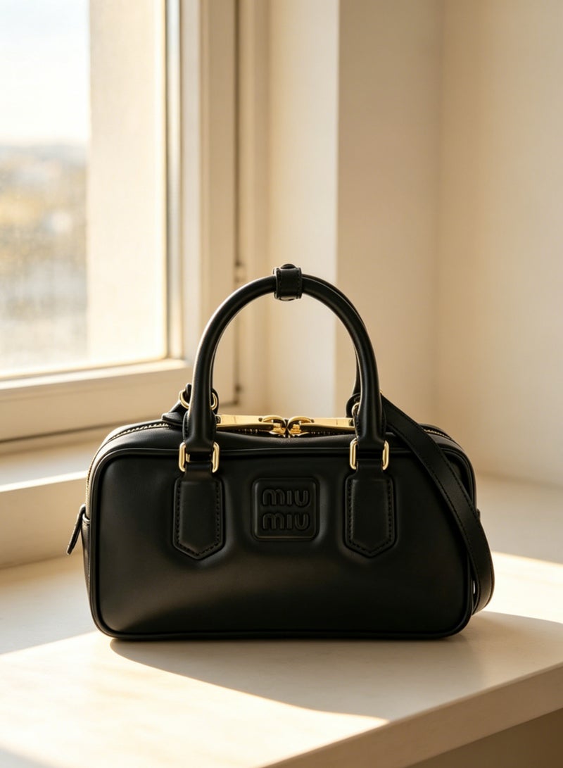 miu miu Arcadia Matelassé Nappa Leather Women's Bag, Women's Tote Bag, Women's Shoulder Bag, Women's Cross body Bag, Women's Handbag, Black - Image 1