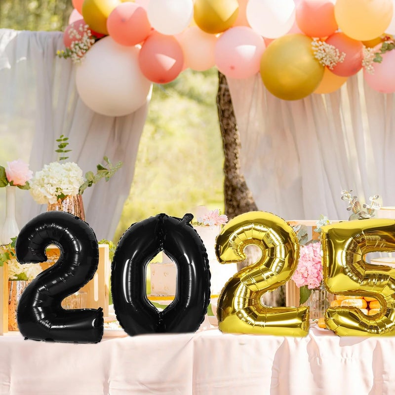 مجموعة بالونات رقمية Yardwe 2025، بالونات من الألمنيوم مغطاة بورق الألمنيوم باللونين الأسود والذهبي، قياس 32 بوصة، لاستخدامها في مستلزمات حفلات رأس السنة الجديدة وزينة كابينات التصوير الخاصة بحفلات التخرج - Image 5