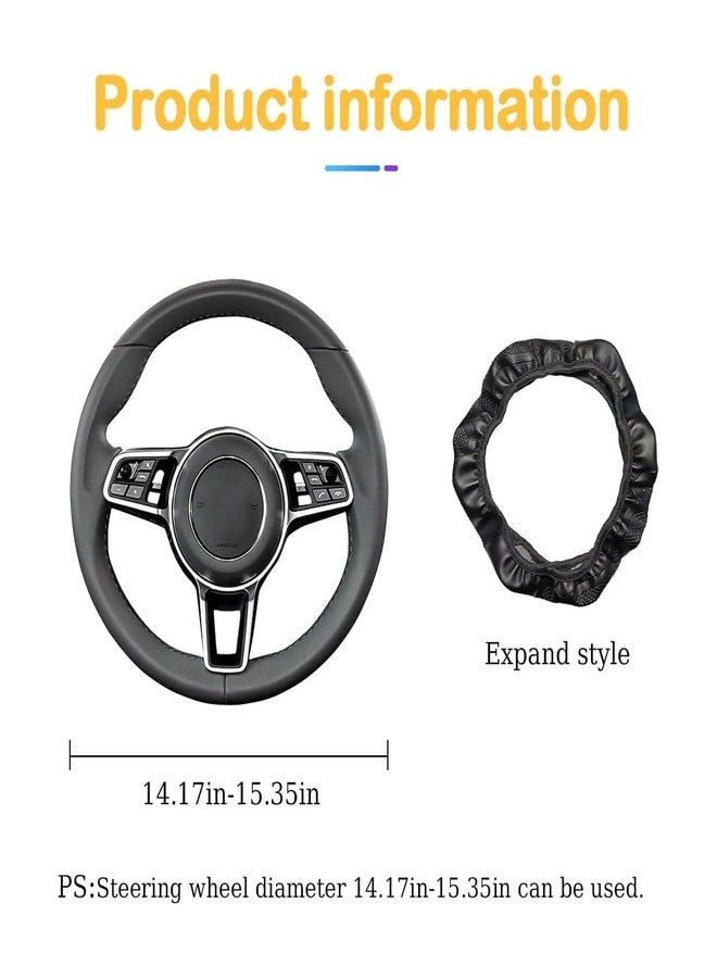 Osilly Car Steering Wheel Cover, 15 inch Carbon Fiber Microfiber PU Leather Elastic Steering Wheel Protector for Men Women, Anti-Slip Breathable Car Interior Accessories for Most Cars（Black/Gray） - Image 2