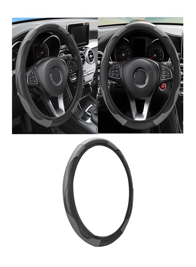 Osilly Car Steering Wheel Cover, 15 inch Carbon Fiber Microfiber PU Leather Elastic Steering Wheel Protector for Men Women, Anti-Slip Breathable Car Interior Accessories for Most Cars（Black/Gray） - Image 1