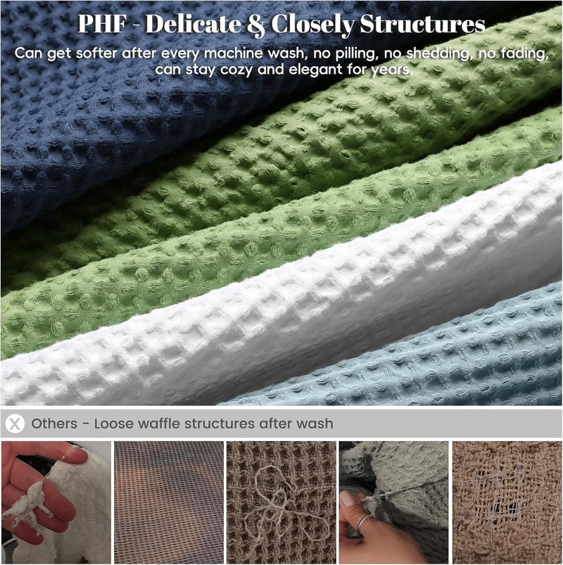 PHF بطانية قطنية مسبقة الغسل بنمط الوافل بحجم كوين للسرير، بطانية خفيفة الوزن مقاومة للتمزق للكنبة، مناسبة لفصل الربيع والصيف، قابلة للتنفس، معتمدة من Oeko-TEX، قابلة للغسل في الغسالة، هدية لديكور المنزل - أبيض - Image 5