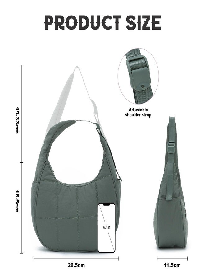 Fecialy Puffer Crescent Shoulder Bag for Women Small Nylon Quilted Handbags Puffy Purses with Adjustable Strap - Image 4