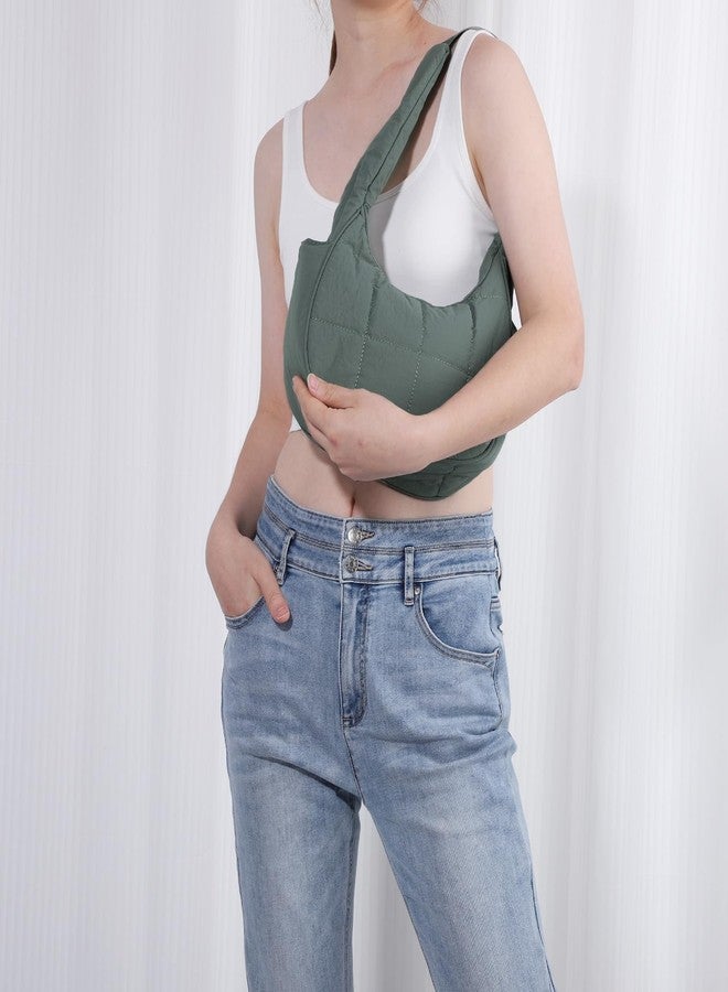 Fecialy Puffer Crescent Shoulder Bag for Women Small Nylon Quilted Handbags Puffy Purses with Adjustable Strap - Image 3