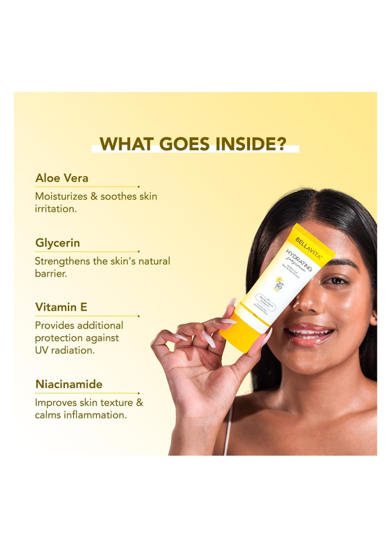 BELLAVITA BELLAVITA Water based Hydrating Sunscreen, SPF 50, Lightweight PA+++, For All Skin Types, No White Cast, Non - Greasy Finish, UV Protection, Broad Spectrum, For Men & Women, 50ML  - Image 3
