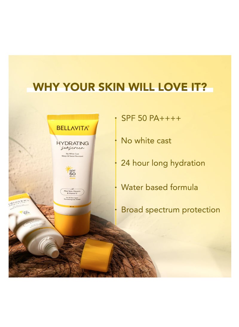 BELLAVITA BELLAVITA Water based Hydrating Sunscreen, SPF 50, Lightweight PA+++, For All Skin Types, No White Cast, Non - Greasy Finish, UV Protection, Broad Spectrum, For Men & Women, 50ML  - Image 2