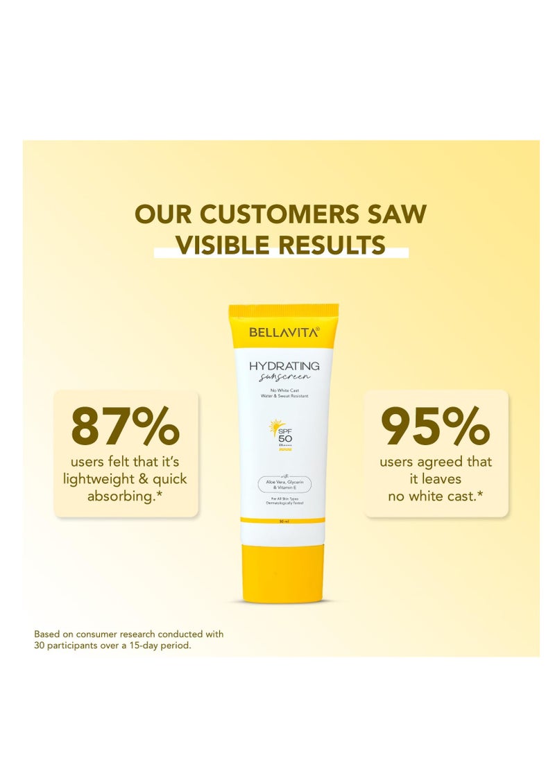 BELLAVITA BELLAVITA Water based Hydrating Sunscreen, SPF 50, Lightweight PA+++, For All Skin Types, No White Cast, Non - Greasy Finish, UV Protection, Broad Spectrum, For Men & Women, 50ML  - Image 4
