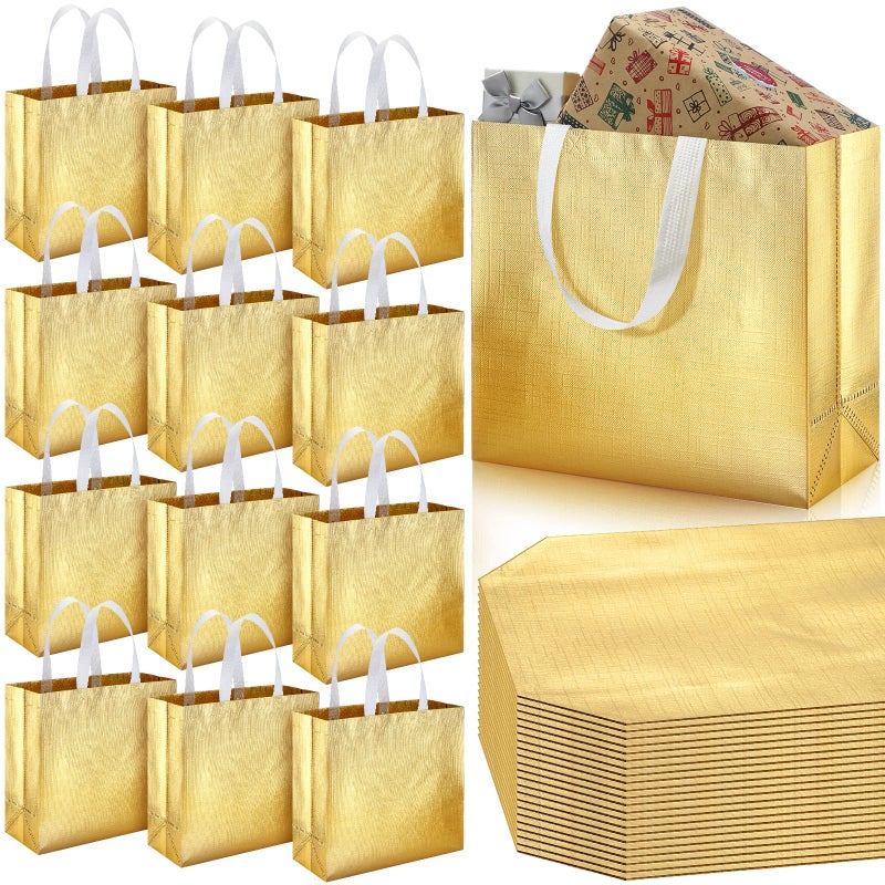 Zhehao 64 Pcs Gold Reusable Grocery Bags 127 x 111 x 47 Inch Large Present Gift Bags Shopping Tote with Handle for Wedding Birthday Party - Image 1