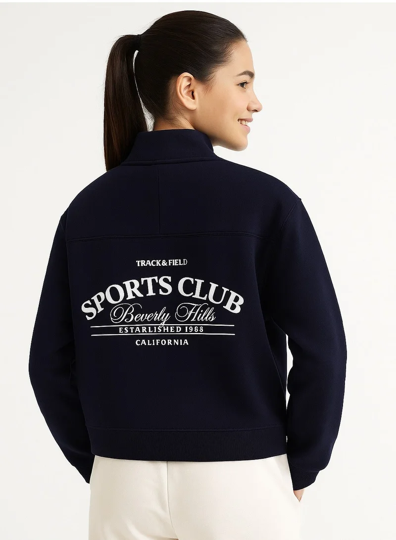 victor and jane “Sports Club” Girls' Half-Zip Sweatshirt – Navy | 100% Cotton Fleece |