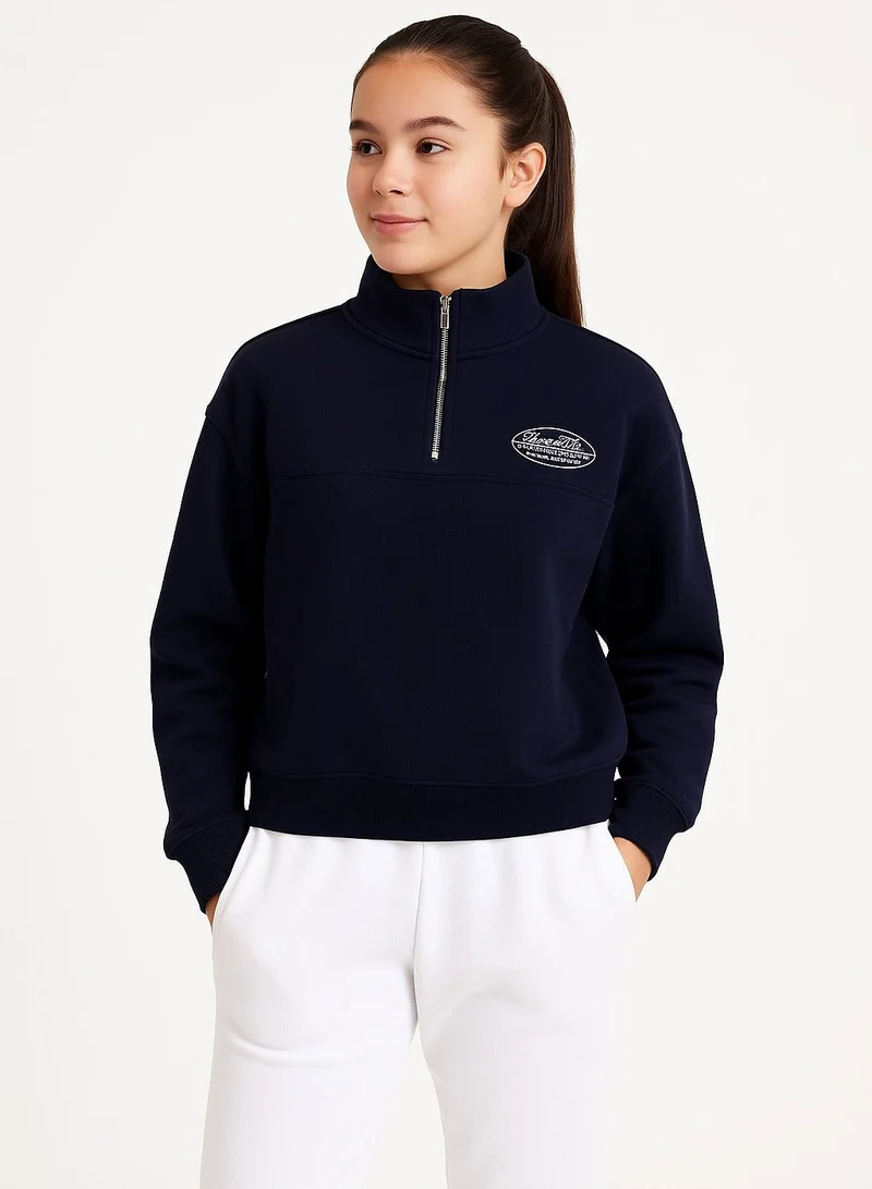 victor and jane “Sports Club” Girls' Half-Zip Sweatshirt – Navy | 100% Cotton Fleece |
